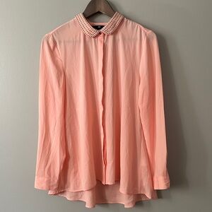 H&M Pink Buttondown Blouse with Studded Collar size 10 NWT